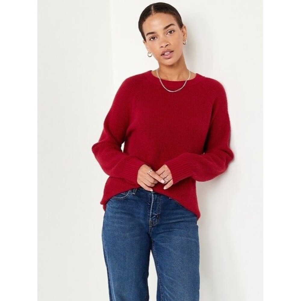 Old Navy SoSoft Red Waffle-Knit Crewneck Sweater M Cottage Fall Winter Holiday
